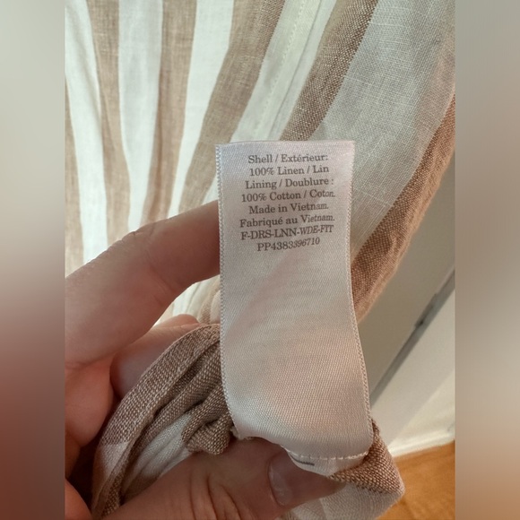 NWT Everlane linen striped midi dress with sleeves, size 2, tan and cream - Picture 5 of 12